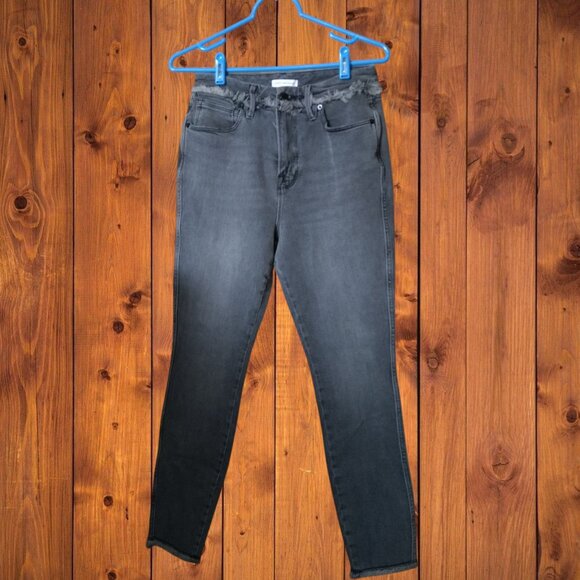 GOOD AMERICAN Women's Size 4/27 Black Good Curve Skinny Crop Denim Jeans Fray - Picture 1 of 7